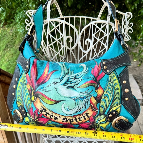 RARE Isabella Fiore Hand-Painted Hummingbird Art Bag - Picture 7 of 16